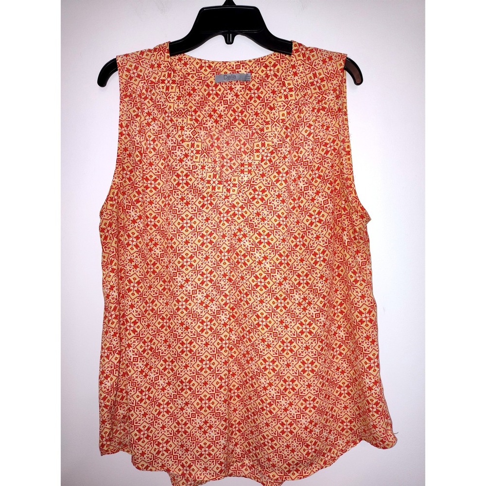Dalia Womens Geometric Tile Print V-Neck Sleeveless Blouse Red Orange XL MB5799 - Picture 1 of 5